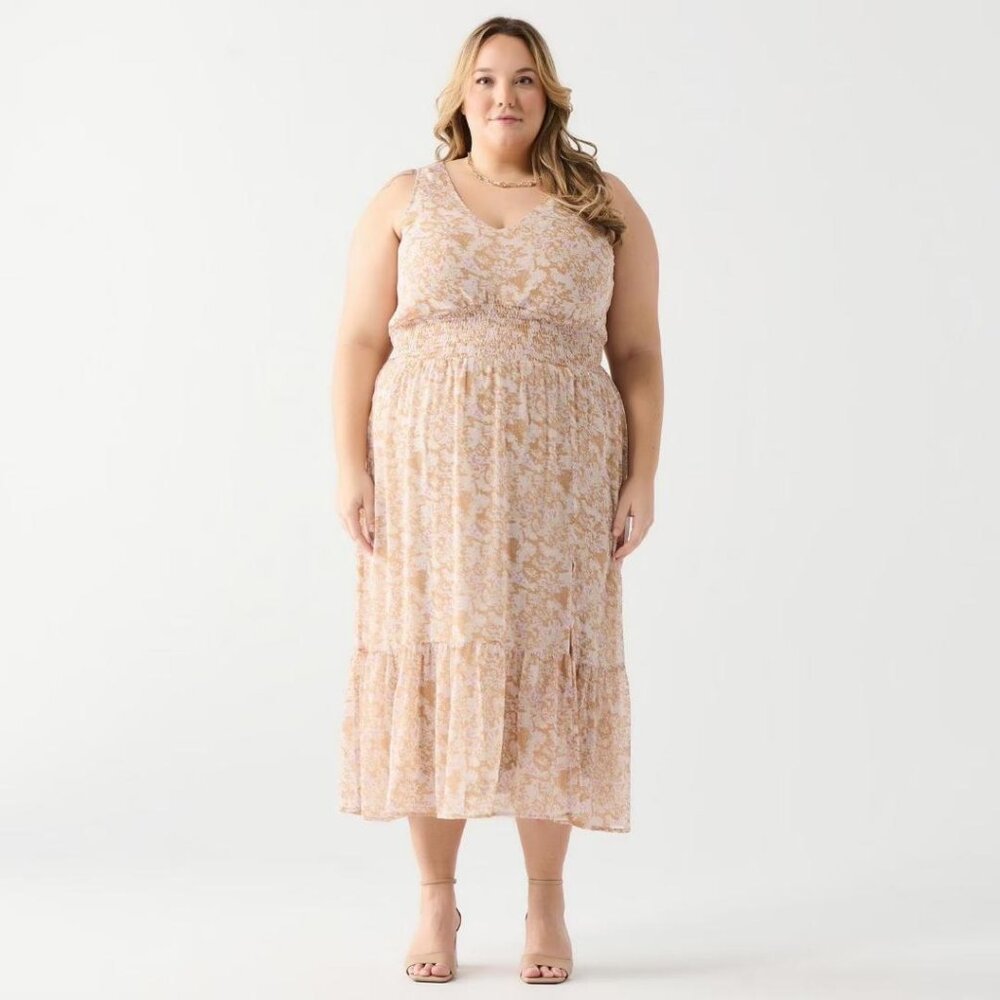 Devoted Plus Women's Sleeveless Caramel Floral Dress with Side Slit Size 4X